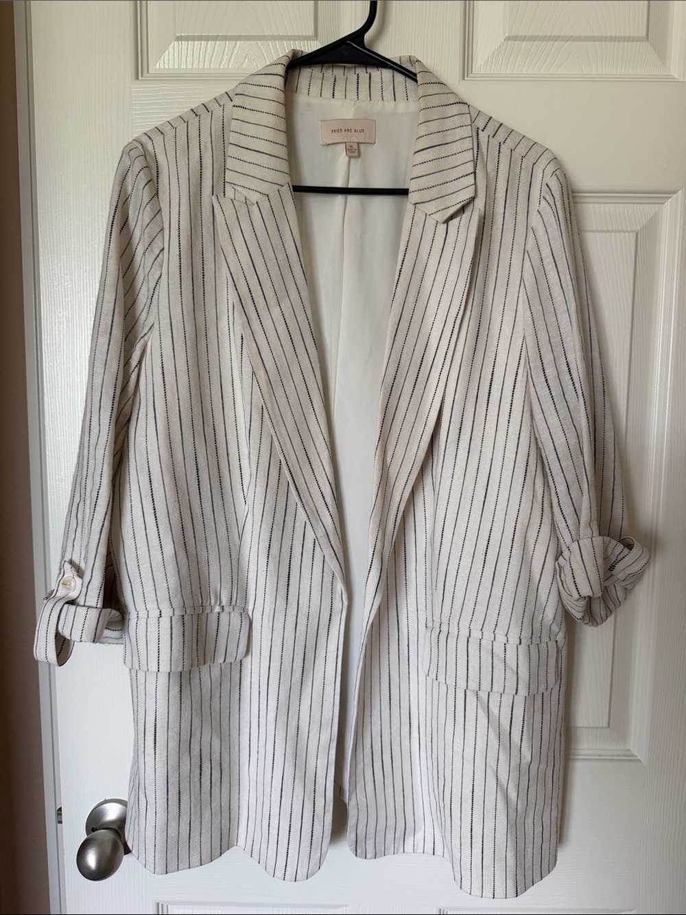 Skies Are Blue Cream Blazer with Pinstripes